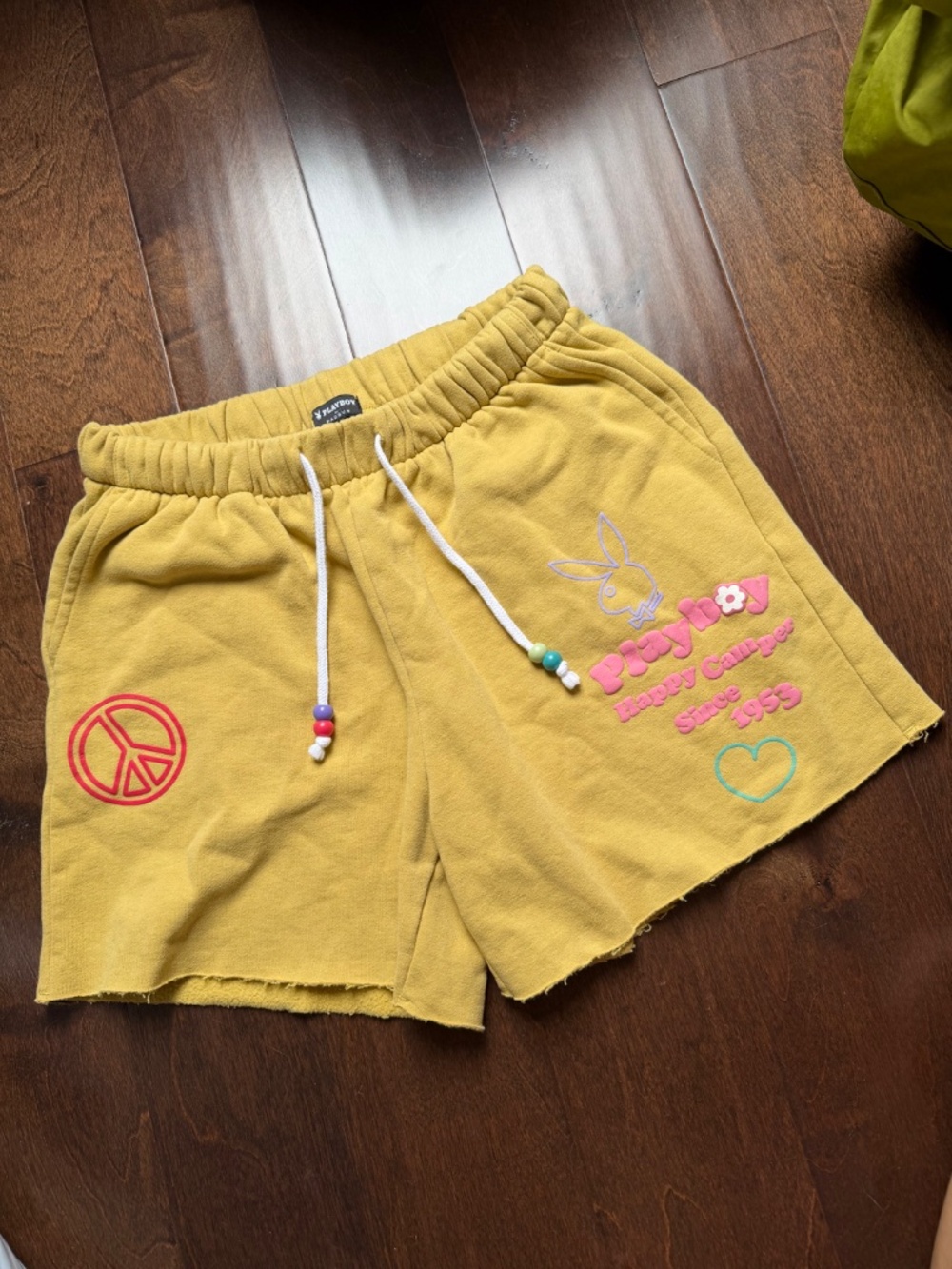 pacsun playboy happy camper sweat short yellow lounge cotton